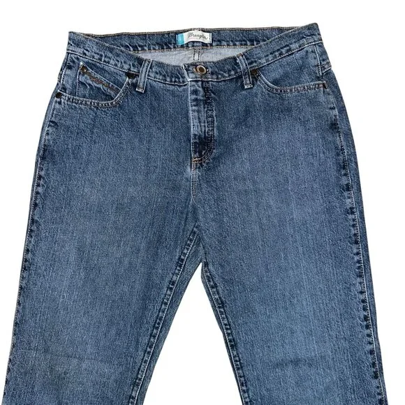 Wrangler Straight Leg Juniors Womens Jeans 11 12 32 Medium Wash Pockets Logo - Picture 3 of 8